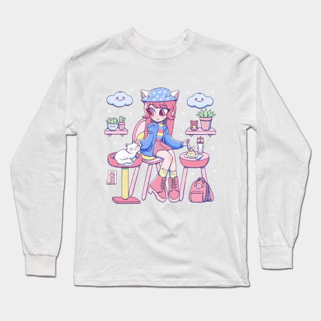 Cat café Long Sleeve T-Shirt by Trsgatos